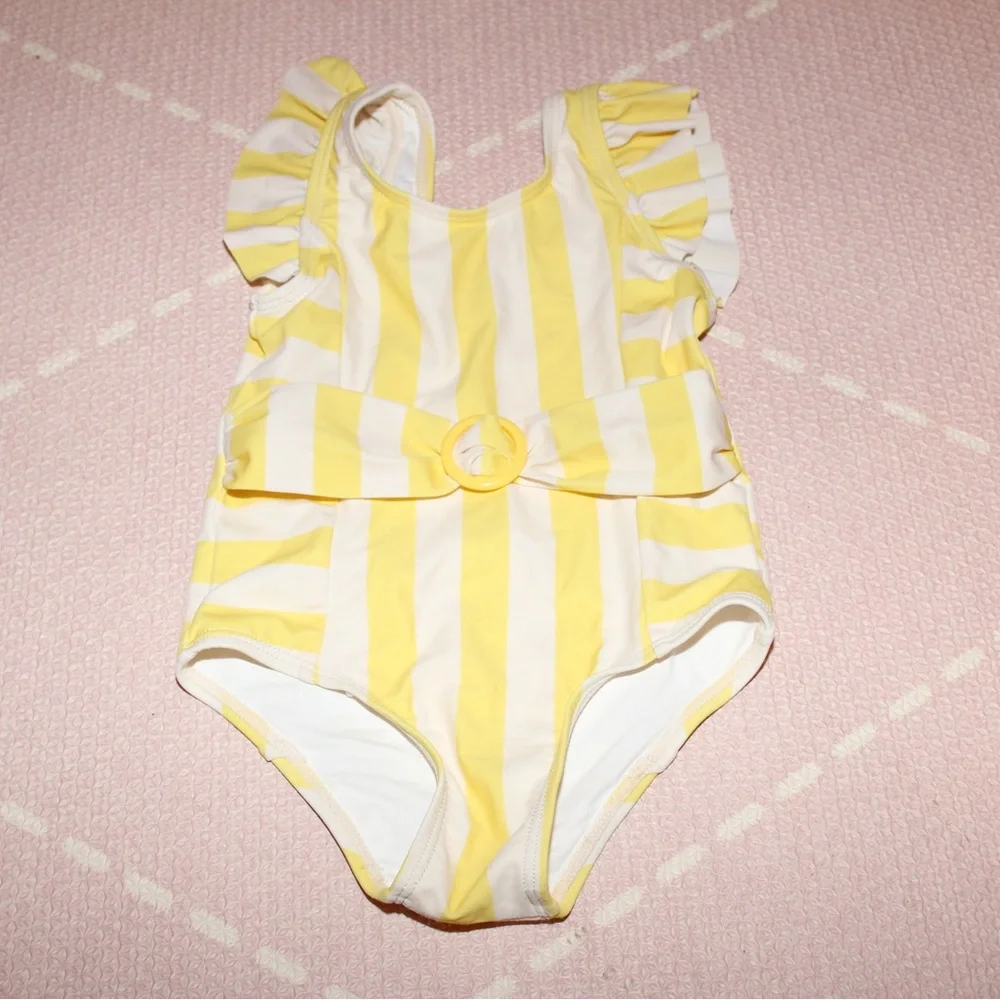 Jessica Simpson Toddler Girl Swimsuit Striped Yellow White Summer Bathing suit - Picture 1 of 3